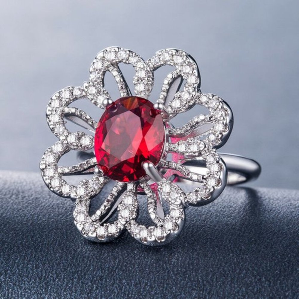 New 925 Silver Ruby White Sapphire Ring